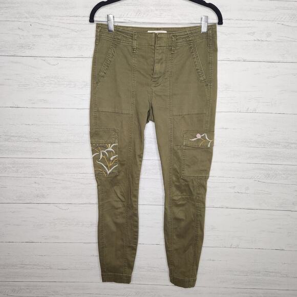 Anthropologie Size 26 Green Austen Embroidered Utility Pants - Picture 9 of 10